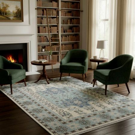 Handcrafted Cozy Cotton and Wool Handknotted Rug for Relaxing Spaces